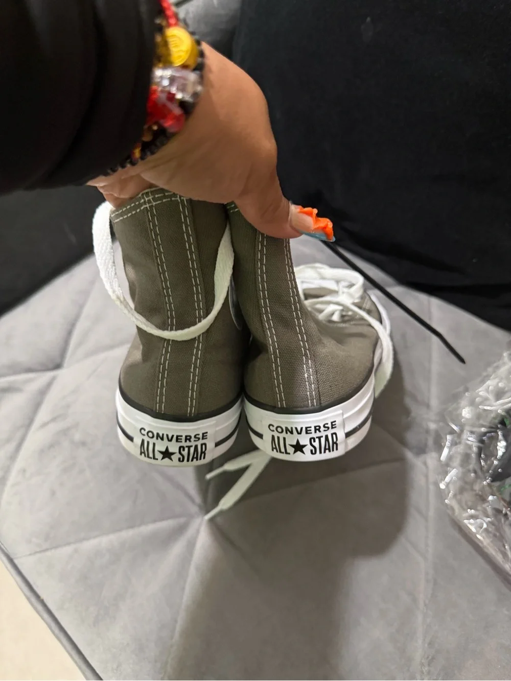 Converse Kids High Top Sneakers in Olive Green with White Trim